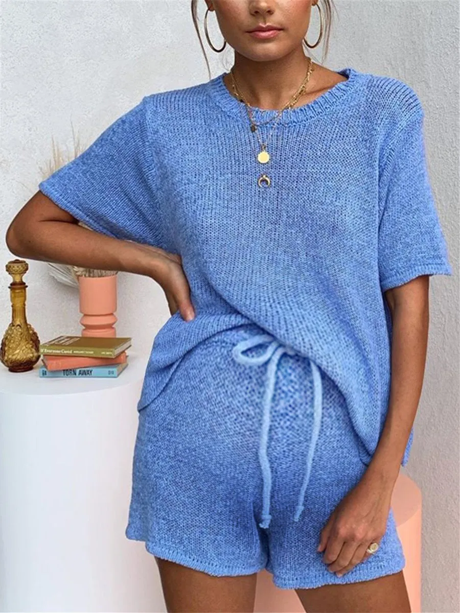 Casual Loose Loungewear Top Pant Knitted Suit