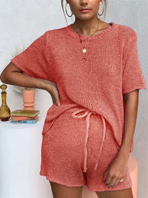 Casual Loose Loungewear Top Pant Knitted Suit