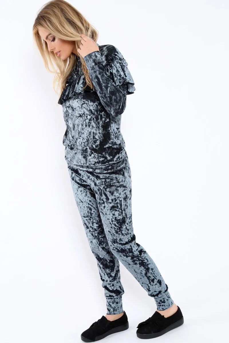 Charcoal Velvet Frill Tracksuit - Katey