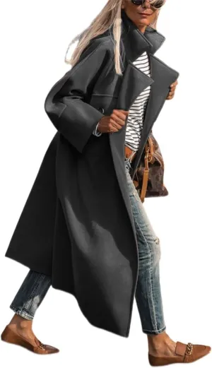 CHARTOU Women's Elegant Single-Breast Wool Blend Long Length Oversized Pea Coat Overcoat