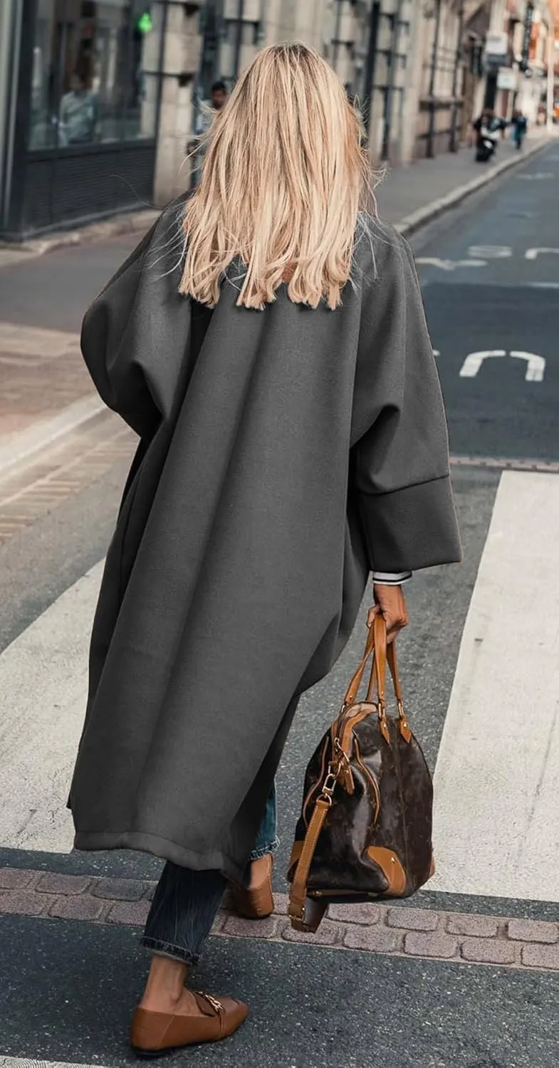CHARTOU Women's Elegant Single-Breast Wool Blend Long Length Oversized Pea Coat Overcoat