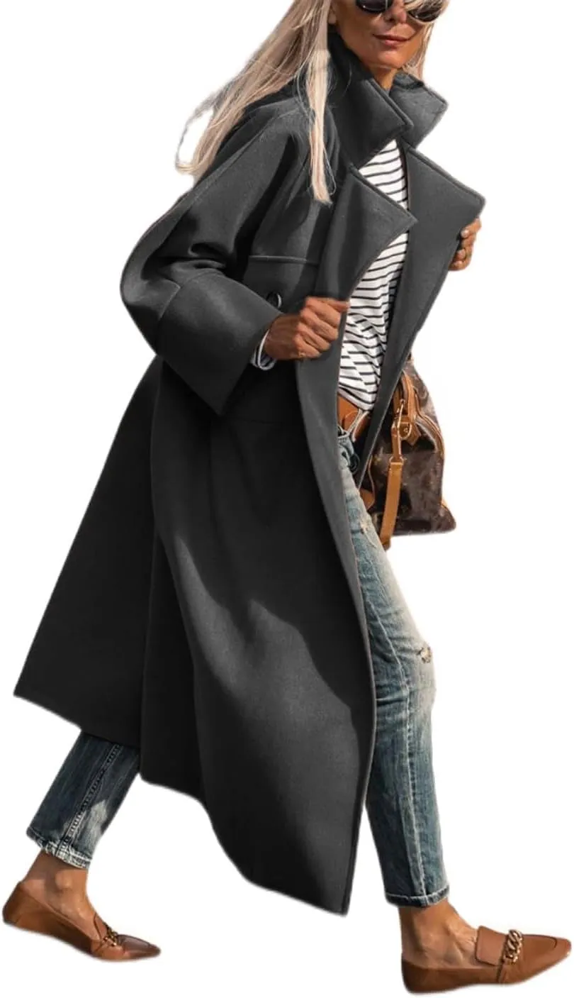 CHARTOU Women's Elegant Single-Breast Wool Blend Long Length Oversized Pea Coat Overcoat