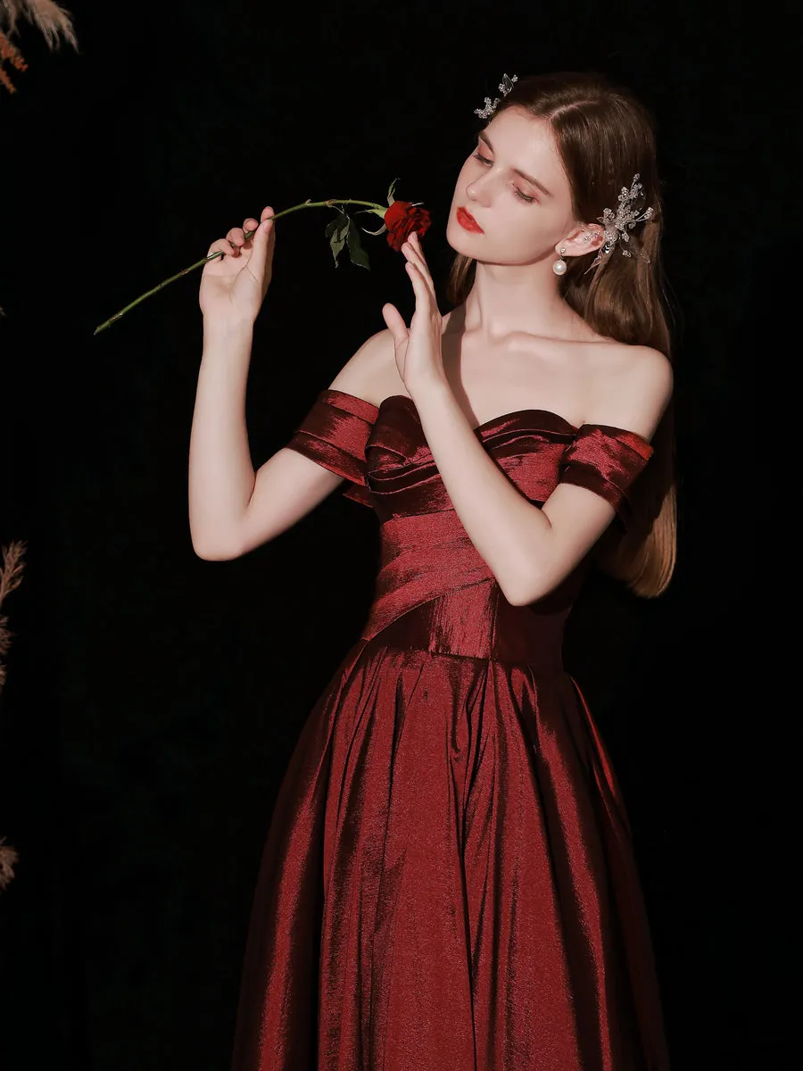 Classy Off The Shoulder Long Maroon Prom Dress