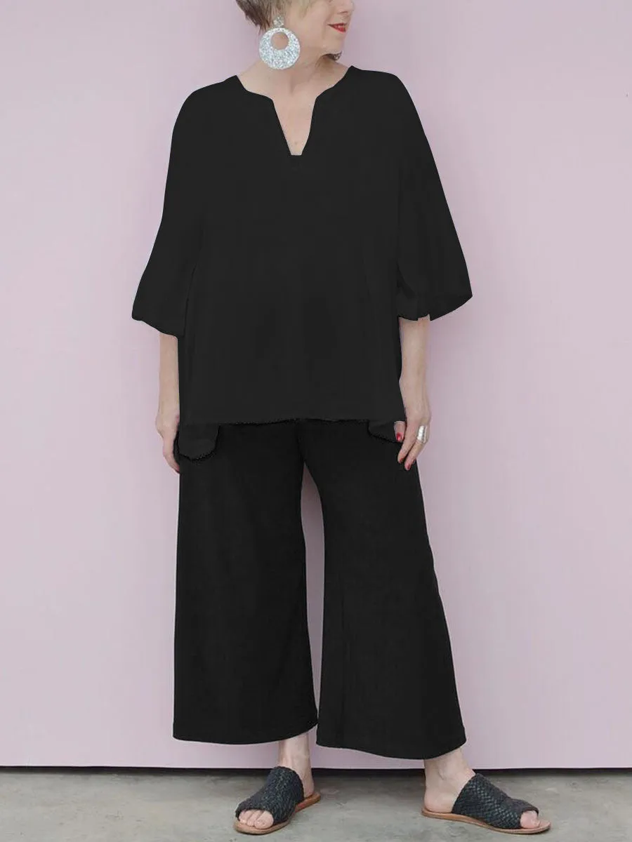 Comfortable Mid-length Sleeve Blouse Loose Trousers Suit