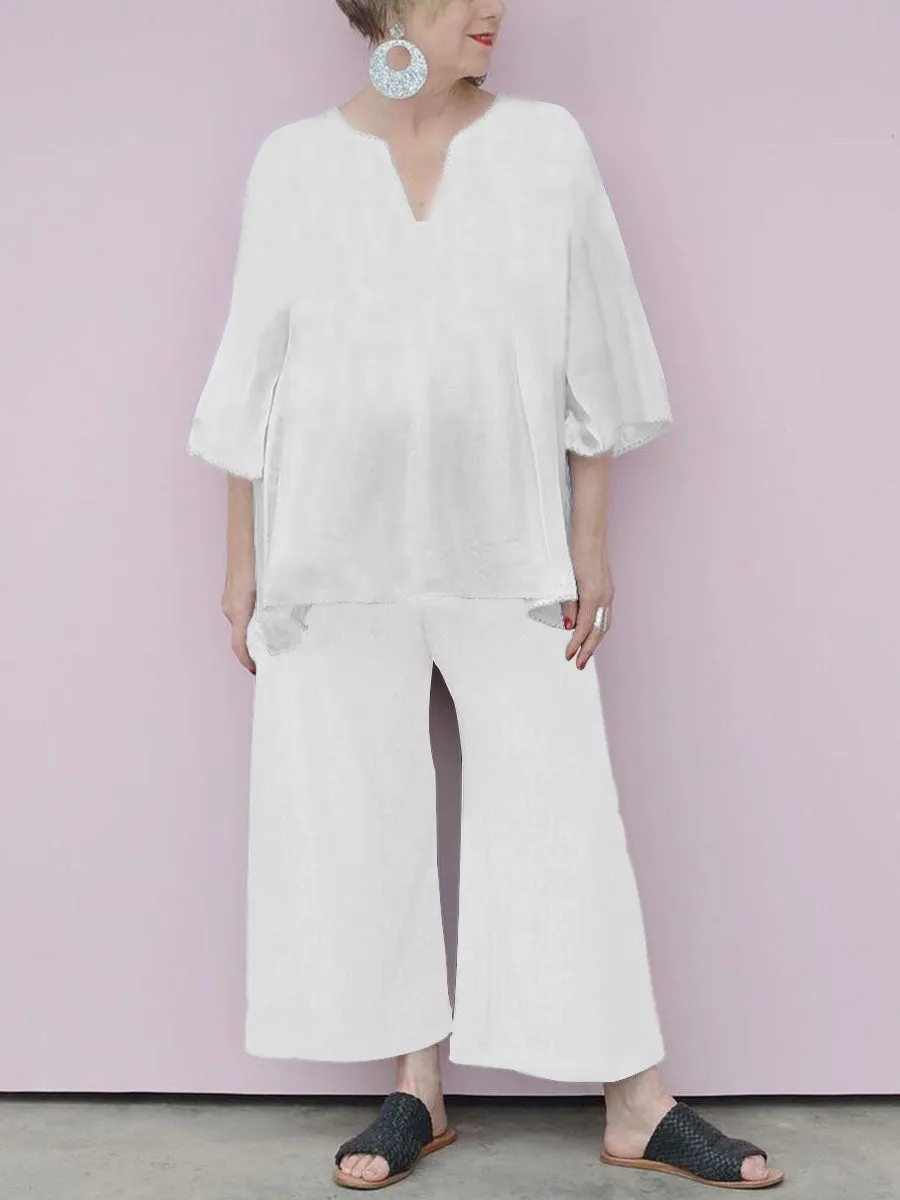 Comfortable Mid-length Sleeve Blouse Loose Trousers Suit