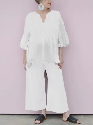 Comfortable Mid-length Sleeve Blouse Loose Trousers Suit