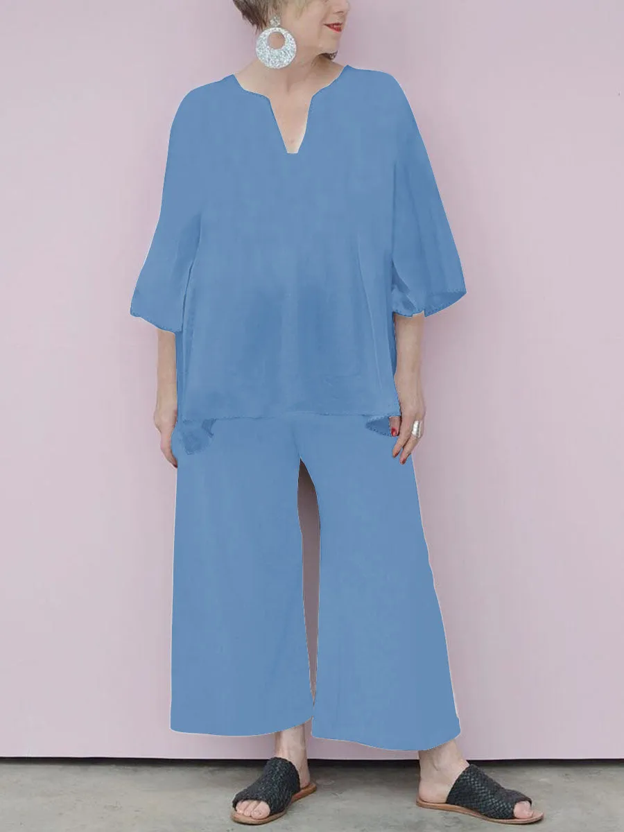 Comfortable Mid-length Sleeve Blouse Loose Trousers Suit