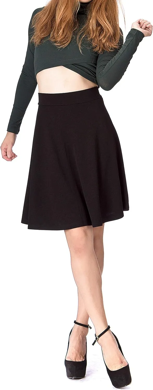 Dani's Choice Simple Stretch A-line Flared Knee Length Skirt