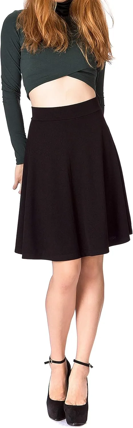 Dani's Choice Simple Stretch A-line Flared Knee Length Skirt