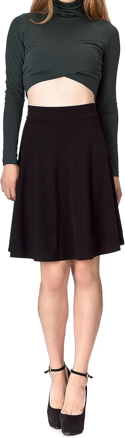 Dani's Choice Simple Stretch A-line Flared Knee Length Skirt