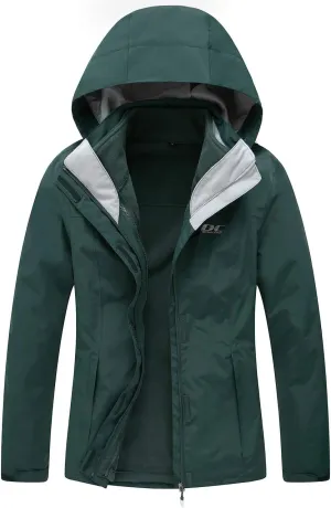 Diamond Candy Womens 3-in-1 Winter Jacket Waterproof Rain Coat with Hood Warm Fleece Ski Jackets