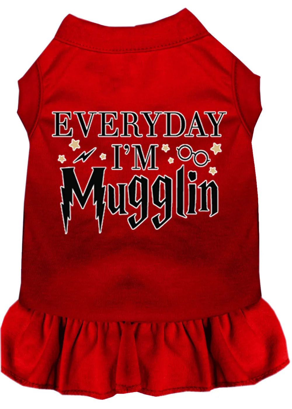 Everyday I'm Mugglin Screen Print Dog Dress Red Med (12)