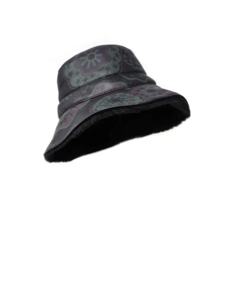 Fantastic Flowers Printed Reversible Shearling Bucket Hat Designed by Zandra Rhodes