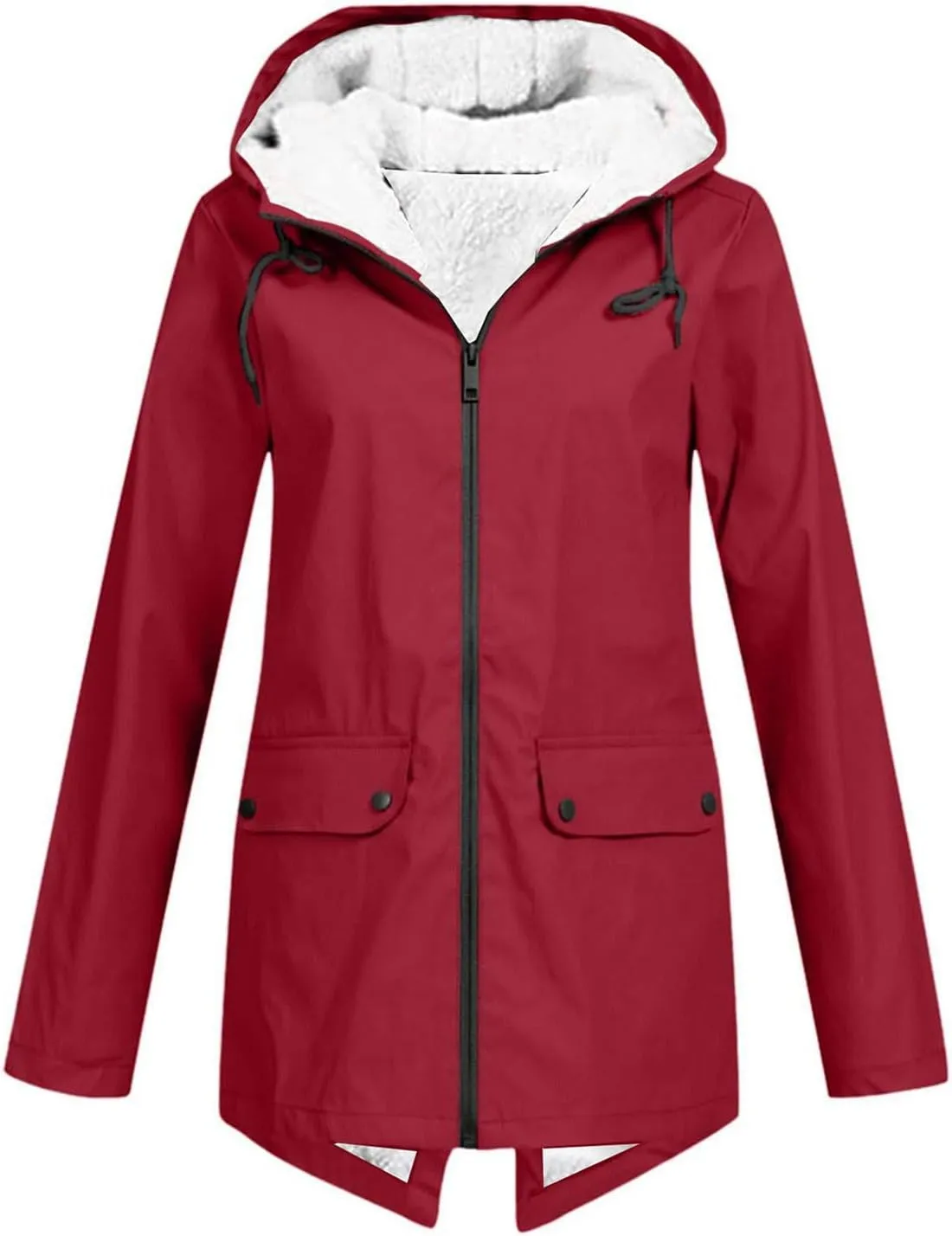Fleece Lined Raincoat for Women Solid Color Waterproof Jackets with Hood Lightweight Outdoor Windbreaker Jacket