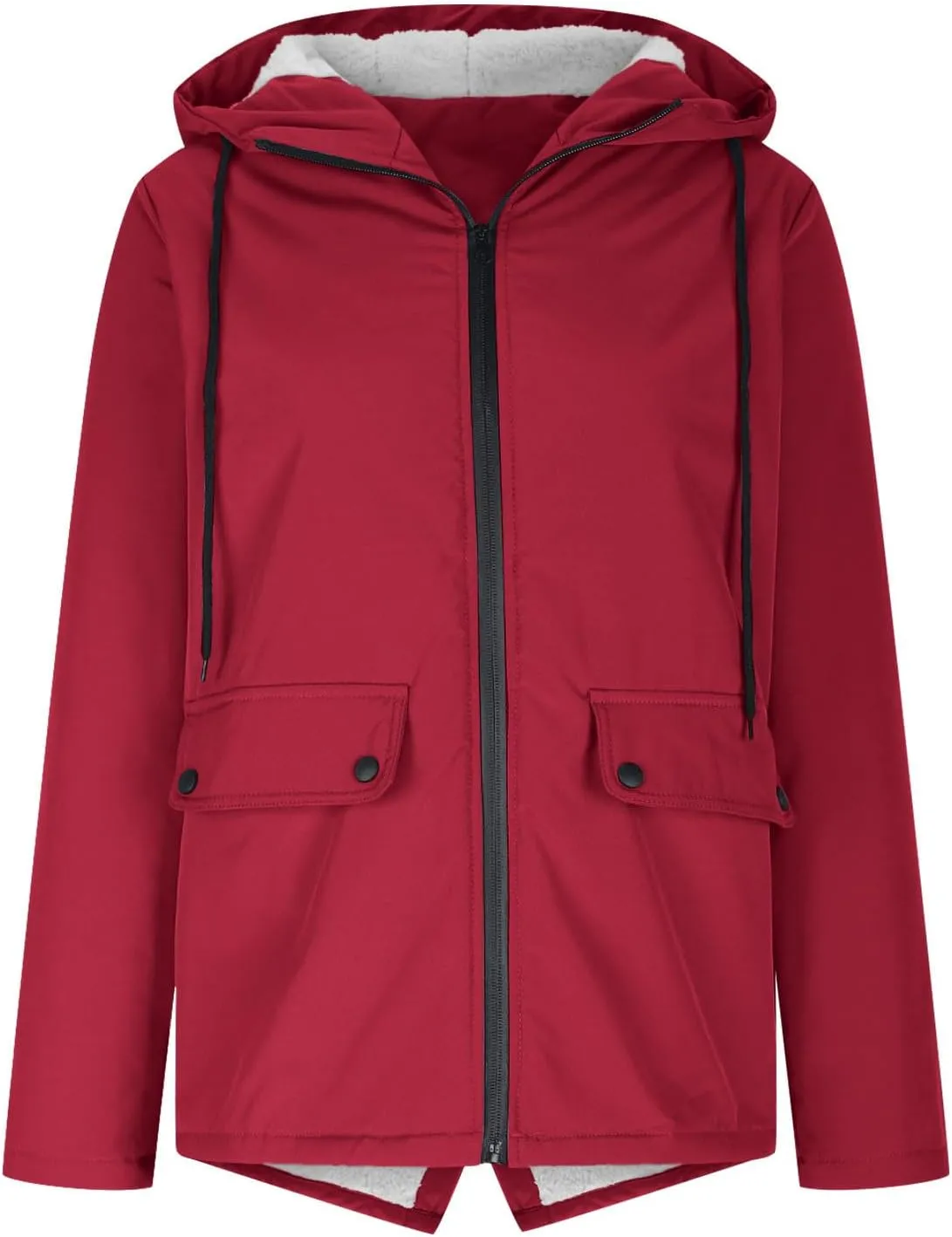 Fleece Lined Raincoat for Women Solid Color Waterproof Jackets with Hood Lightweight Outdoor Windbreaker Jacket