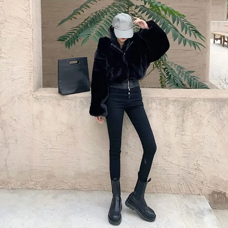 Fluffy Furry Faux Fur Crop Women's Coats