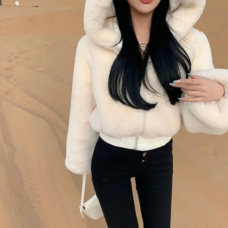 Fluffy Furry Faux Fur Crop Women's Coats
