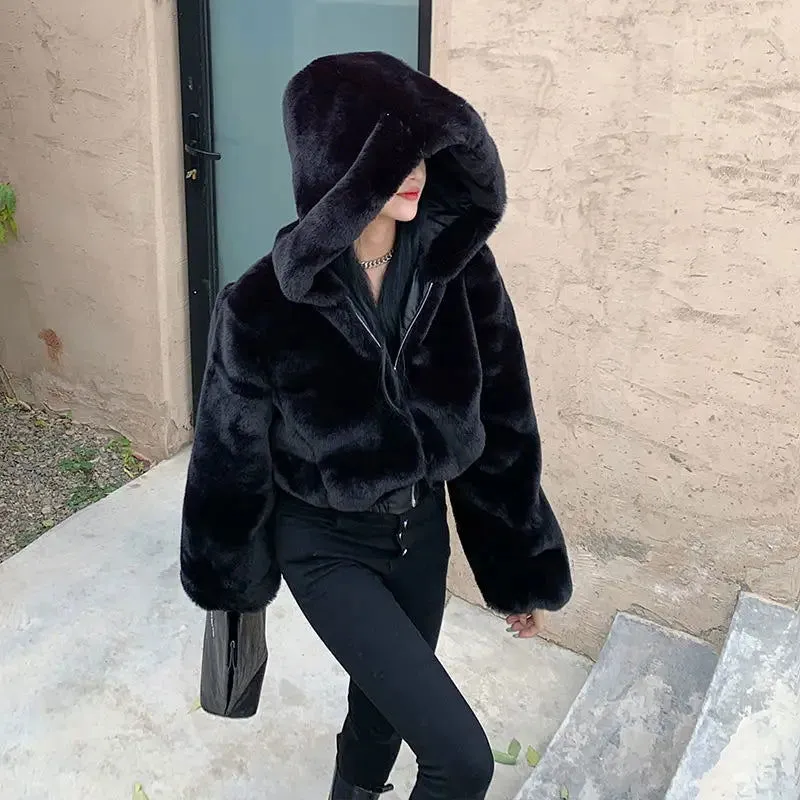 Fluffy Furry Faux Fur Crop Women's Coats