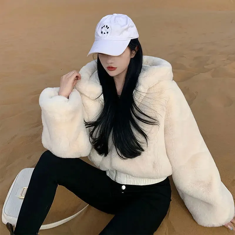 Fluffy Furry Faux Fur Crop Women's Coats