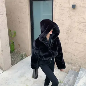 Fluffy Furry Faux Fur Crop Women's Coats