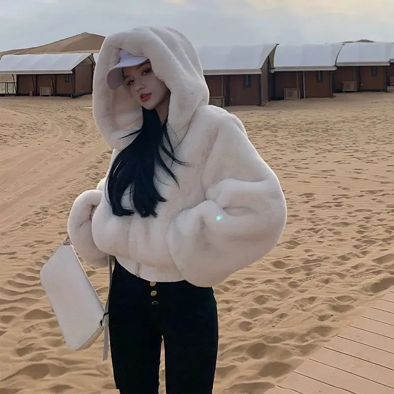 Fluffy Furry Faux Fur Crop Women's Coats