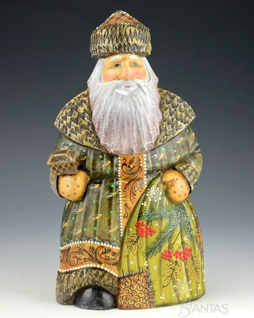 Forest Green Santa with Christmas Box and Toy Bag