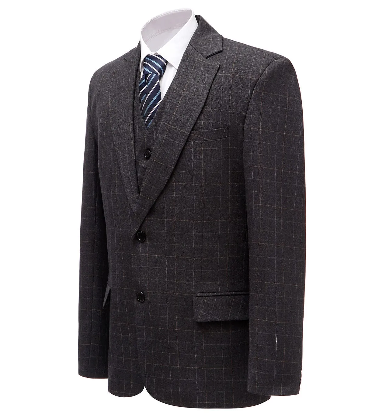 Formal Plaid 3 Pieces Mens Notch Lapel Suit Tuxedos (Blazer vest Pants)