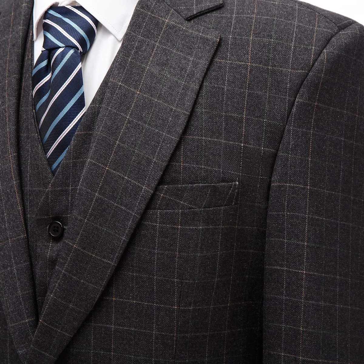 Formal Plaid 3 Pieces Mens Notch Lapel Suit Tuxedos (Blazer vest Pants)