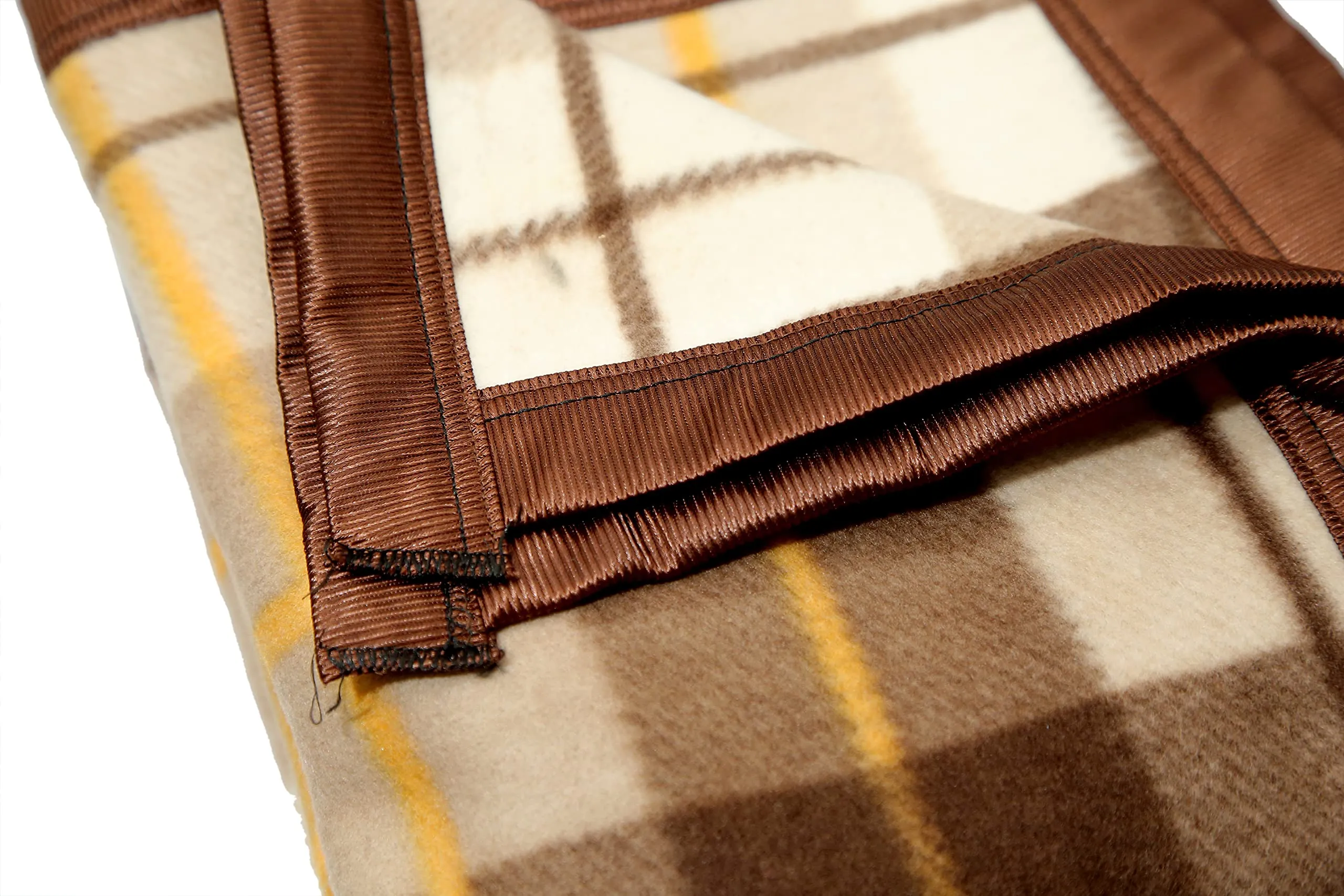 Goyal's Modern Checker Polar Fleece All Season Blanket Double Bed with Satan Border, 90x90 Inches - Brown