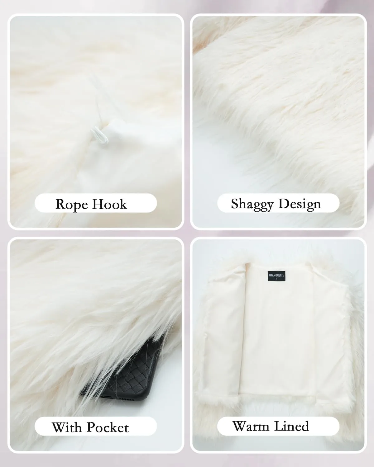 GRAN ORIENTE Women Winter Warm Shaggy Faux Fur Coat,Fluffy Fleece Open Front Long Sleeve Jacket Outerwear with Pockets