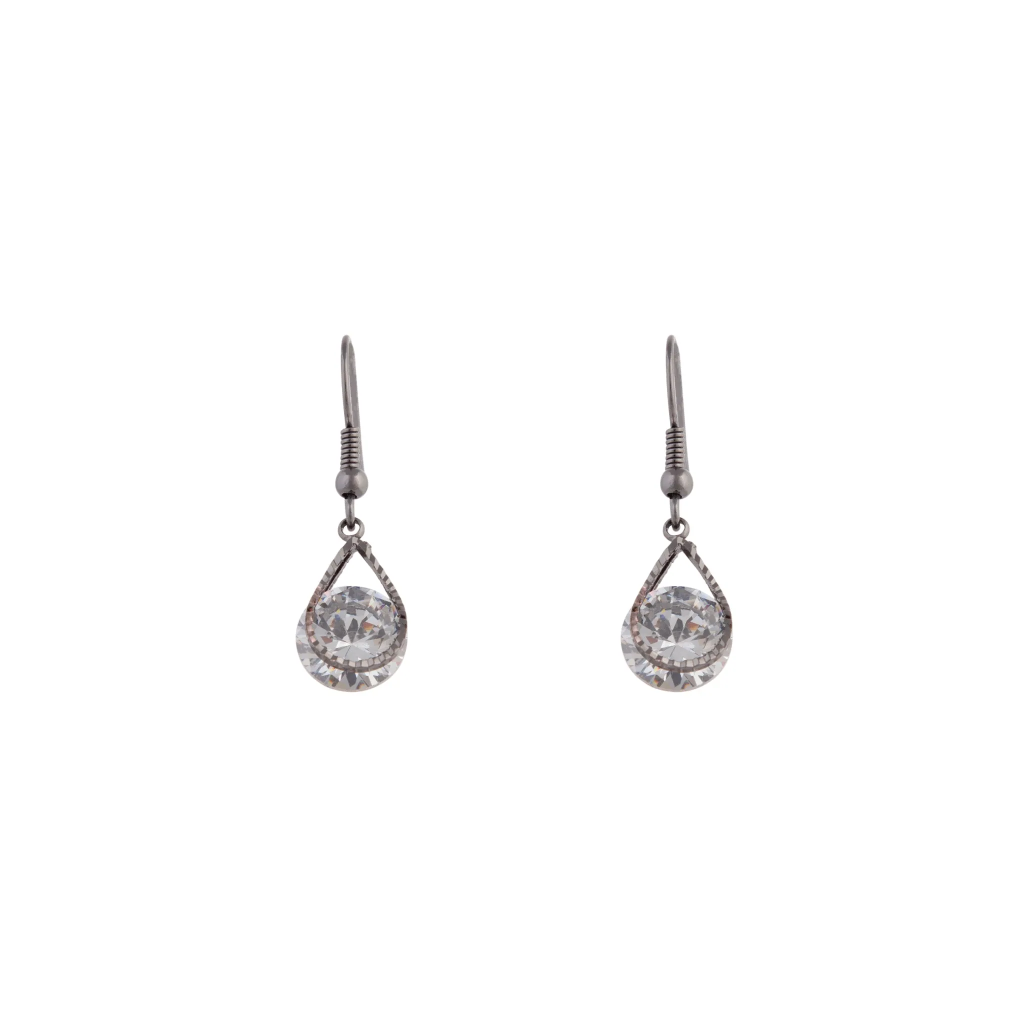 Gunmetal Cubic Zirconia Teardrop Earrings