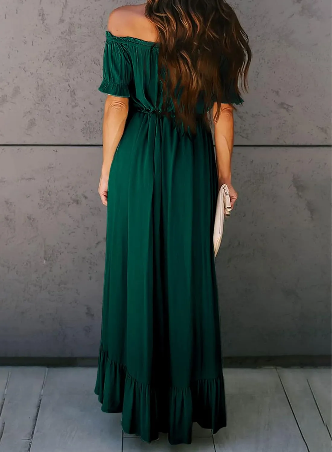 Happy Sailed Womens Off The Shoulder Maxi Dress Casual Short Sleeve Ruffle High Low Cocktail Party Wedding Guest Dresses