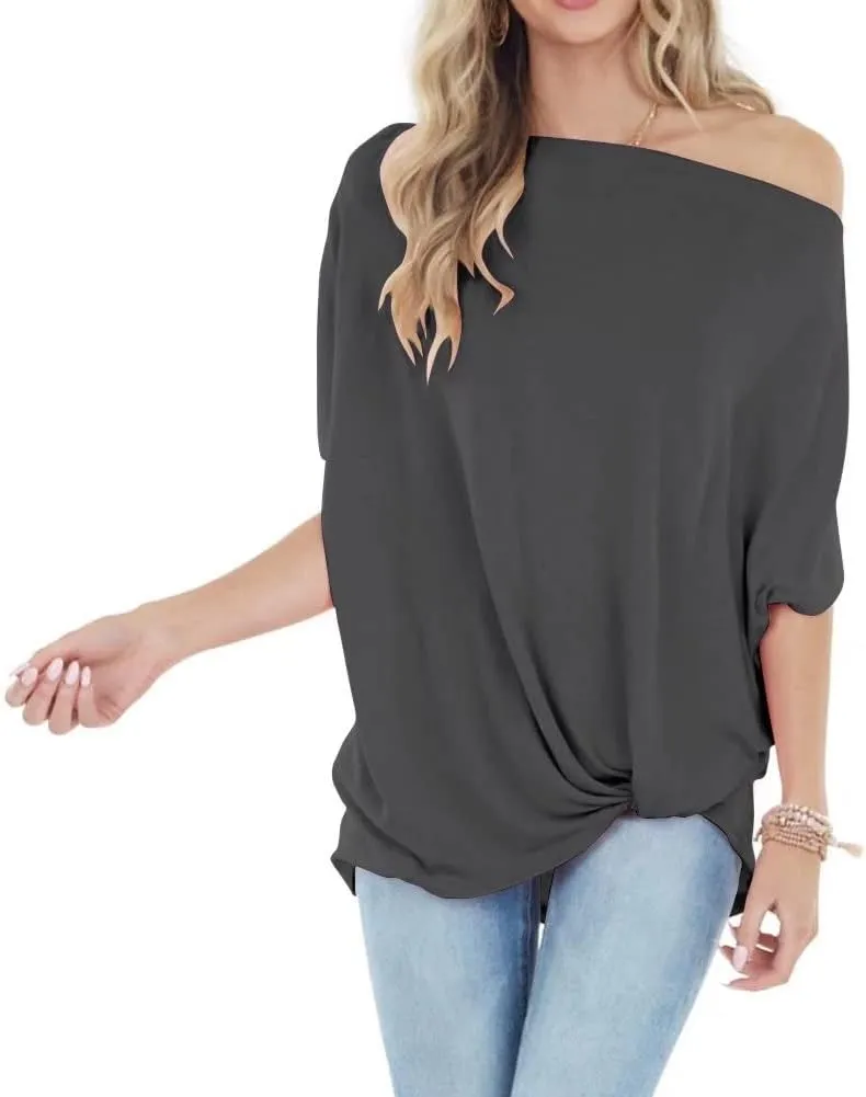 Lacozy Women's Off The Shoulder Tops Summer Casual Short Sleeve T-Shirts Blouse