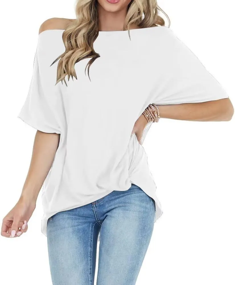 Lacozy Women's Off The Shoulder Tops Summer Casual Short Sleeve T-Shirts Blouse