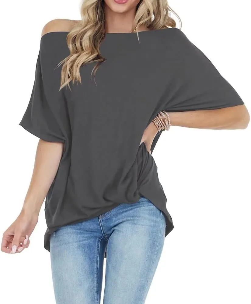 Lacozy Women's Off The Shoulder Tops Summer Casual Short Sleeve T-Shirts Blouse