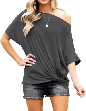 Lacozy Women's Off The Shoulder Tops Summer Casual Short Sleeve T-Shirts Blouse