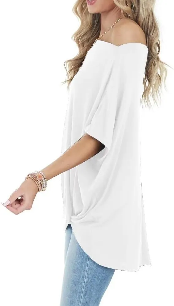 Lacozy Women's Off The Shoulder Tops Summer Casual Short Sleeve T-Shirts Blouse