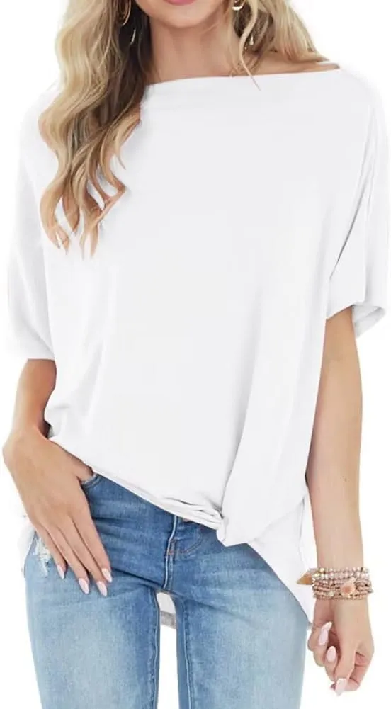 Lacozy Women's Off The Shoulder Tops Summer Casual Short Sleeve T-Shirts Blouse