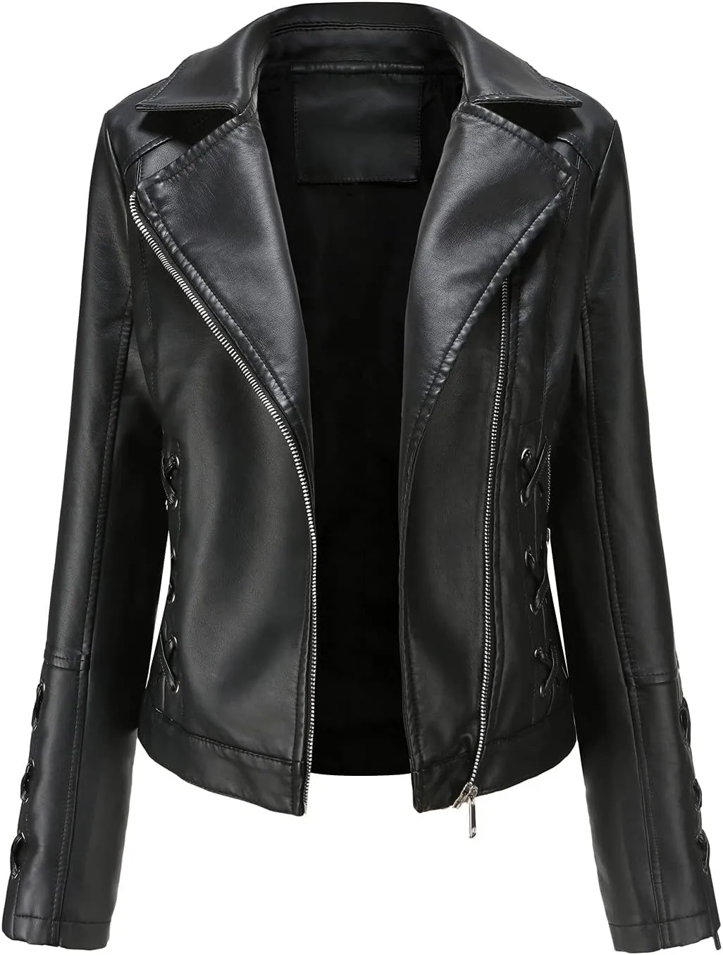 LCMTWX Womens Faux Leather Zip Up Moto Biker Jacket Long Sleeve Outwear Cool Slim Jacket Coat for Vacation Slim Lapel Women