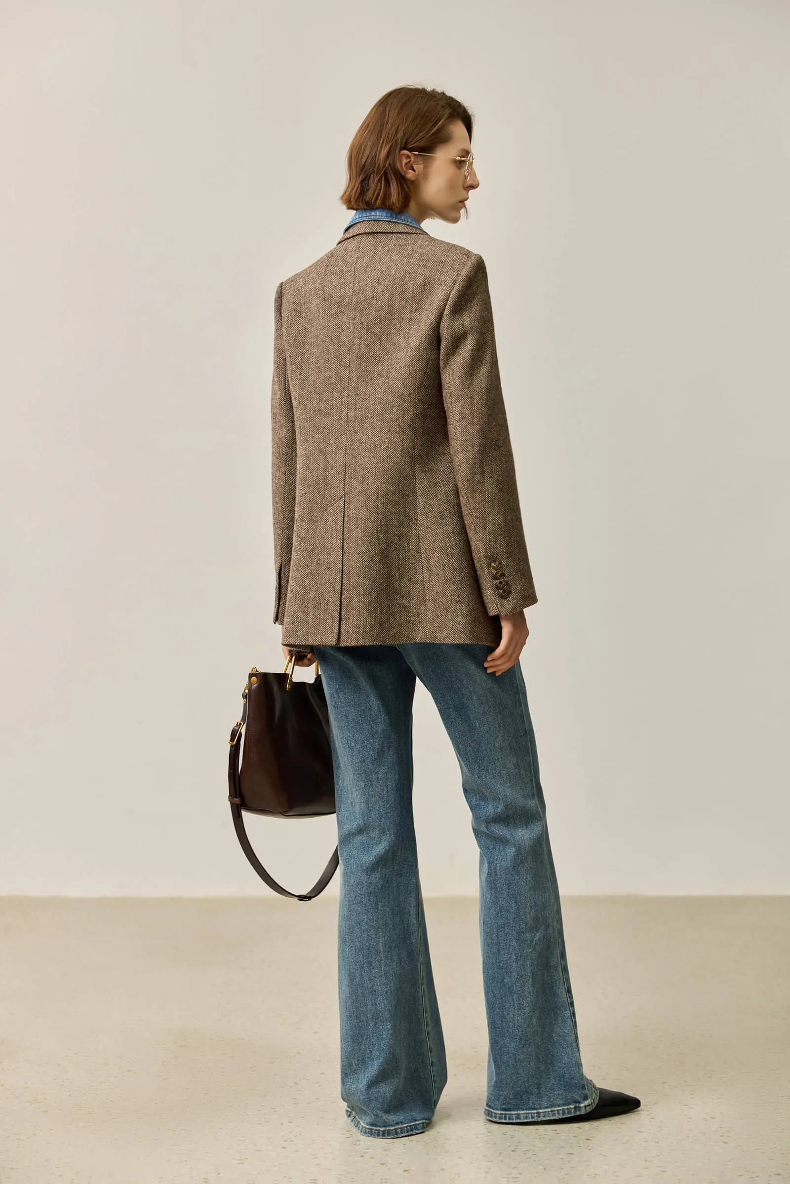 LILY Herringbone Double-Breasted Blazer