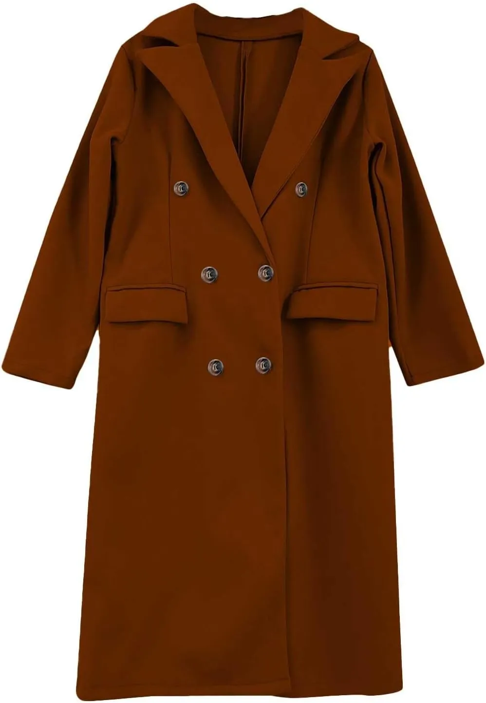 Long Winter Coats for Women Double Breasted Classic Lapel Outerwear Casual Trench Coat