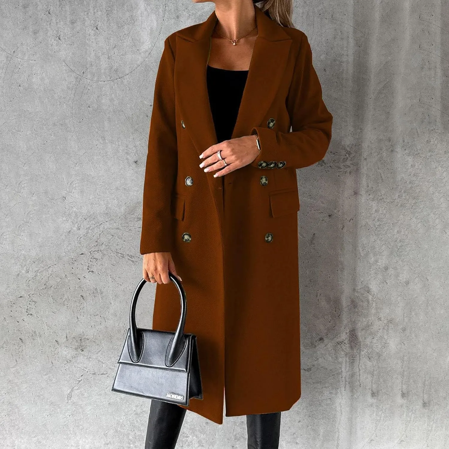 Long Winter Coats for Women Double Breasted Classic Lapel Outerwear Casual Trench Coat