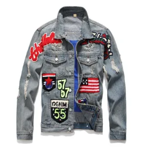 Men Denim Flag Graphic Jacket