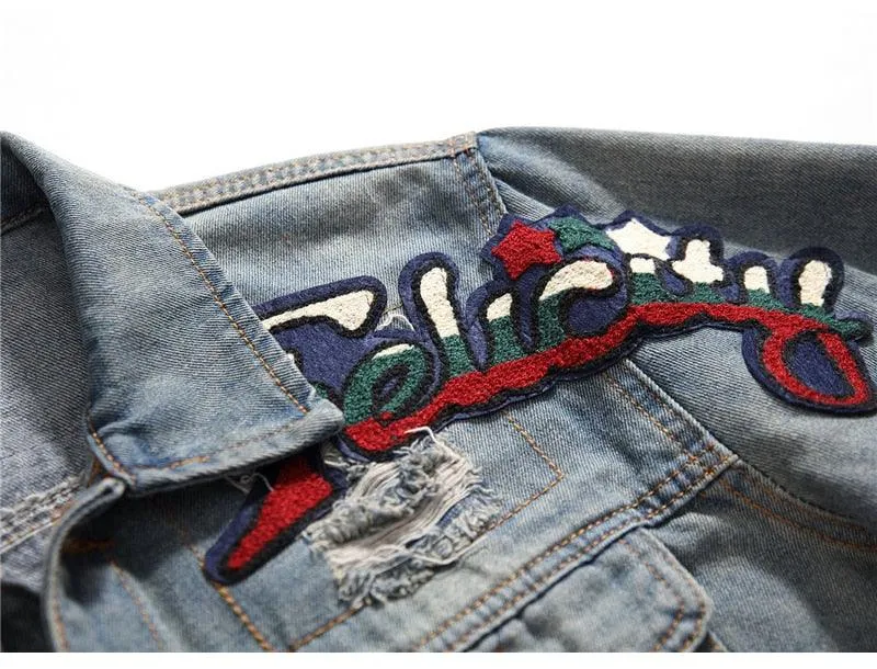 Men Denim Flag Graphic Jacket