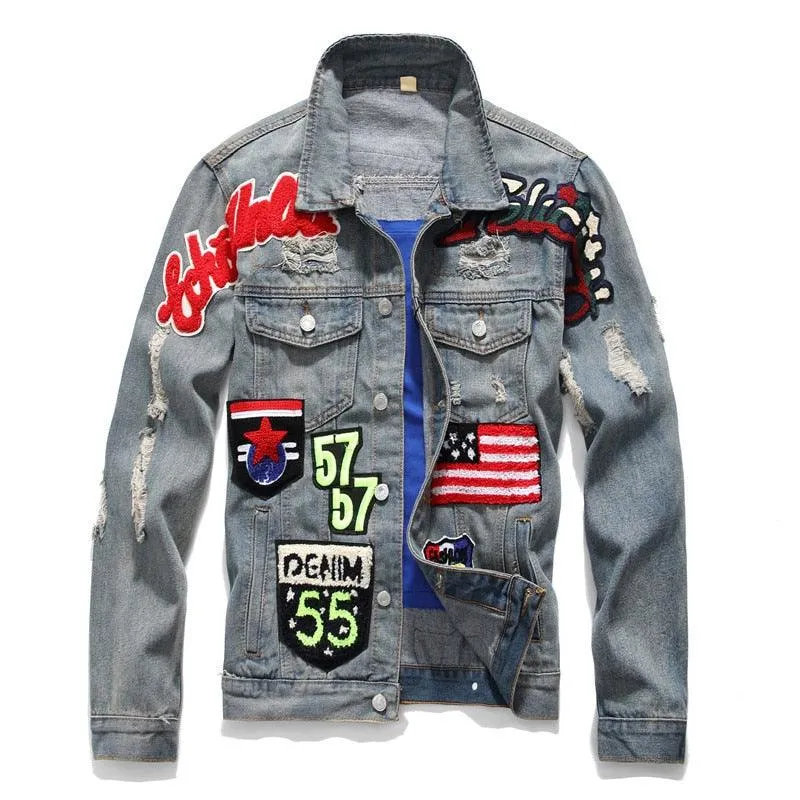 Men Denim Flag Graphic Jacket