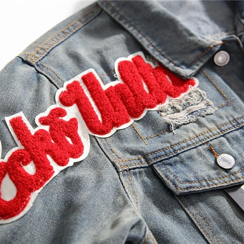 Men Denim Flag Graphic Jacket