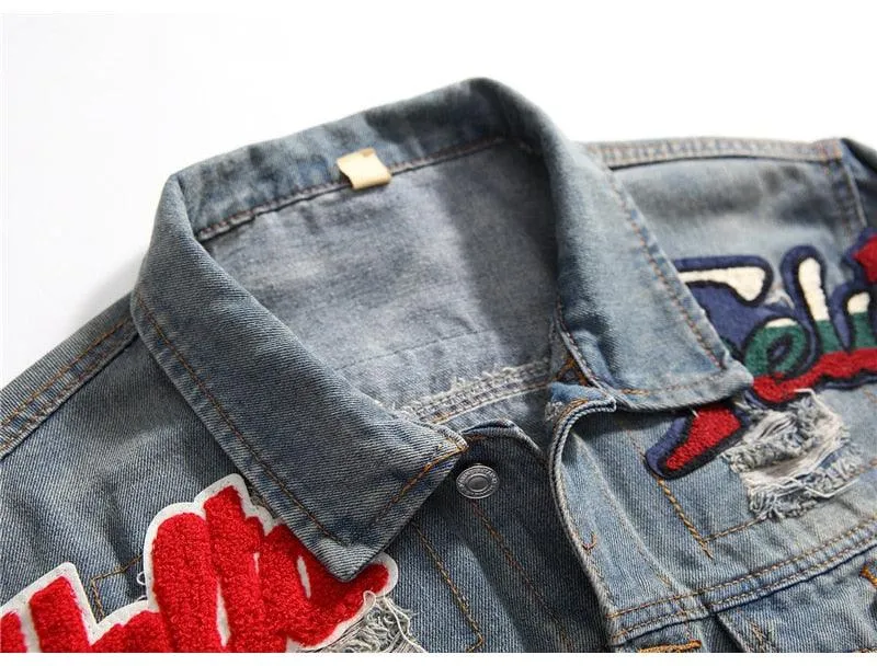 Men Denim Flag Graphic Jacket