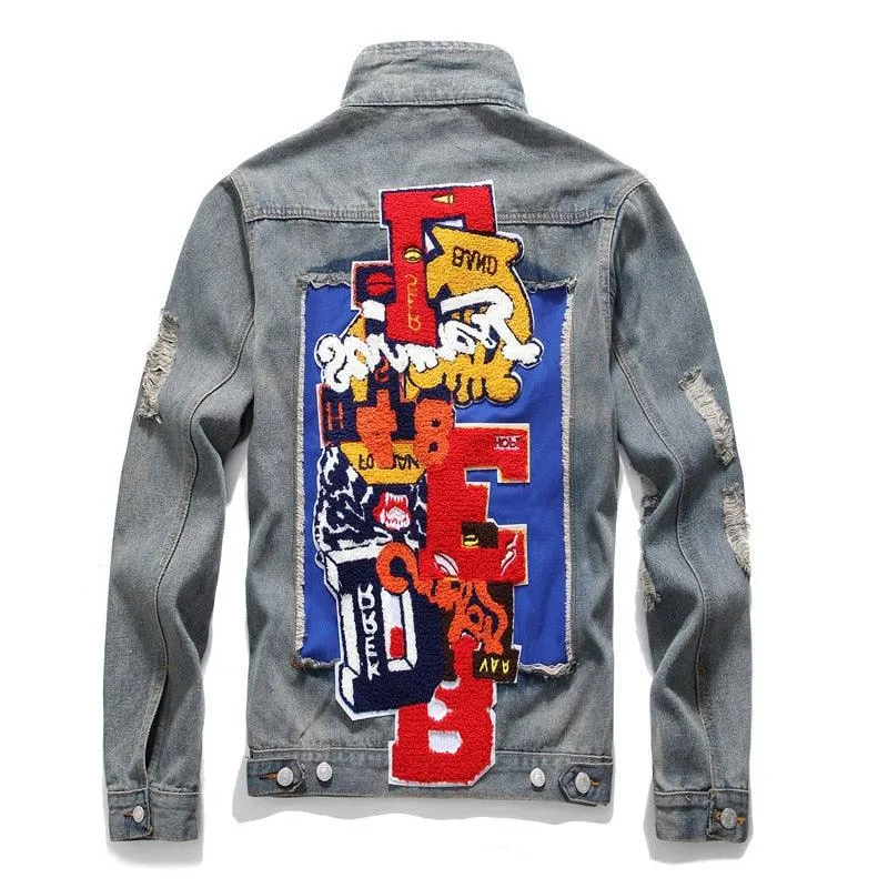 Men Denim Flag Graphic Jacket