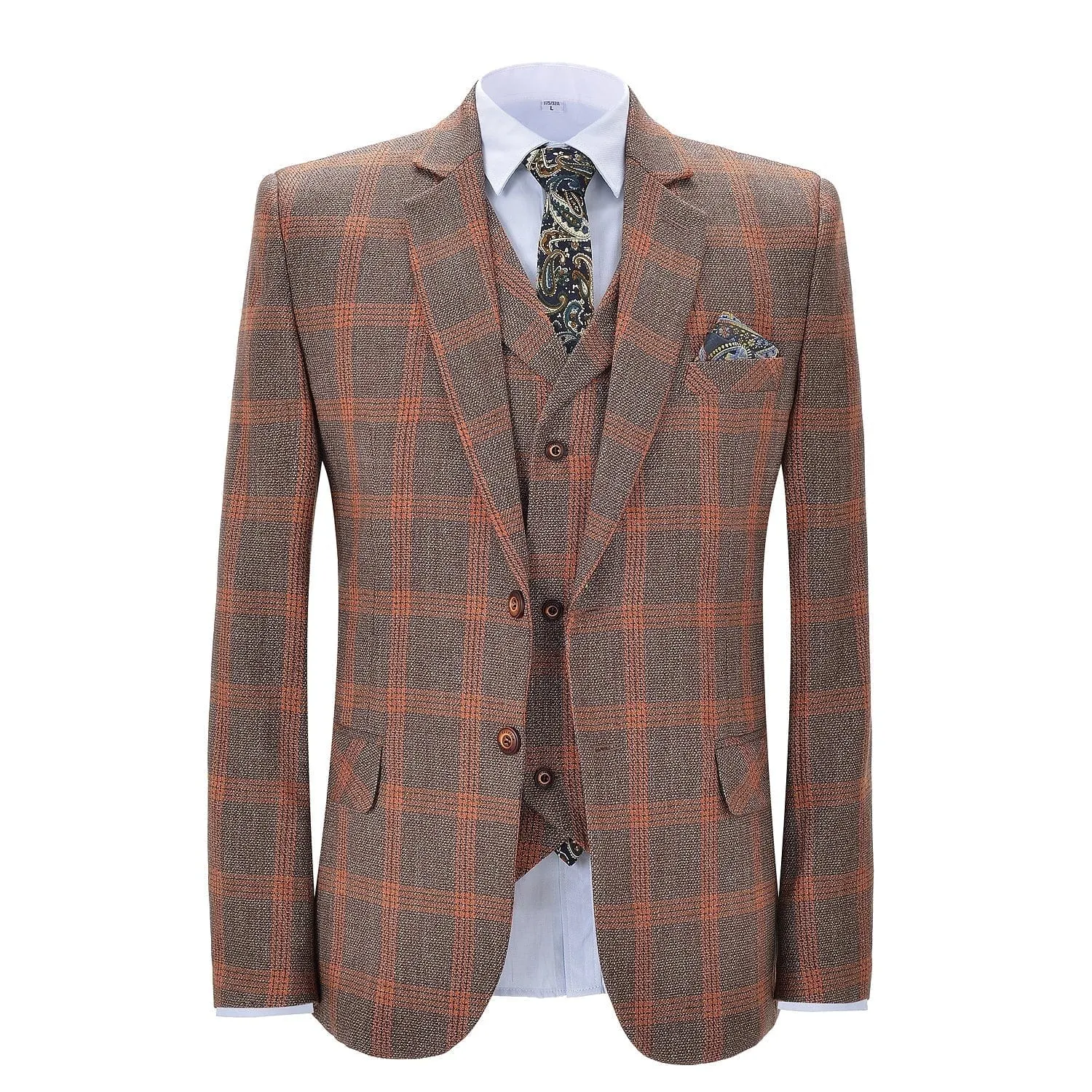 Men's 3 Pieces Notch Lapel Plaid Formal Tuxedos (Blazer vest Pants)