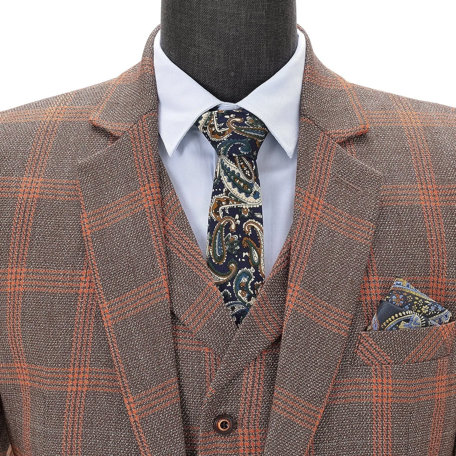 Men's 3 Pieces Notch Lapel Plaid Formal Tuxedos (Blazer vest Pants)